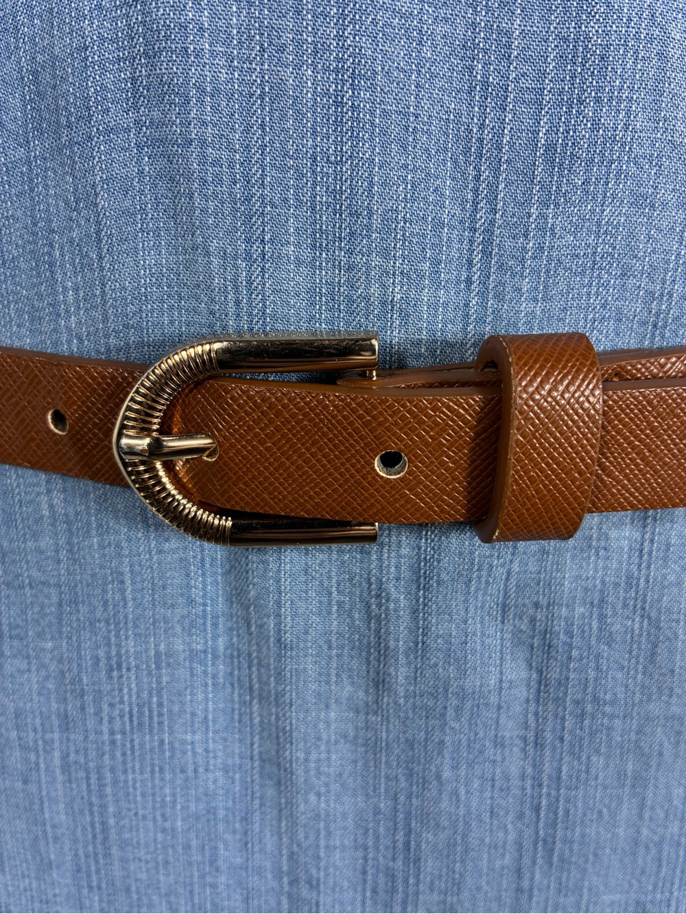 Steve Madden Womens Belt 42” long Cognac Textured Leather Gold-Tone Buckle